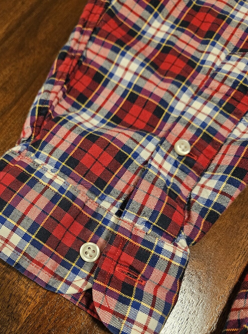 Ralph Lauren Mens Red Navy Plaid Button-Up Shirt - Picture 5 of 7